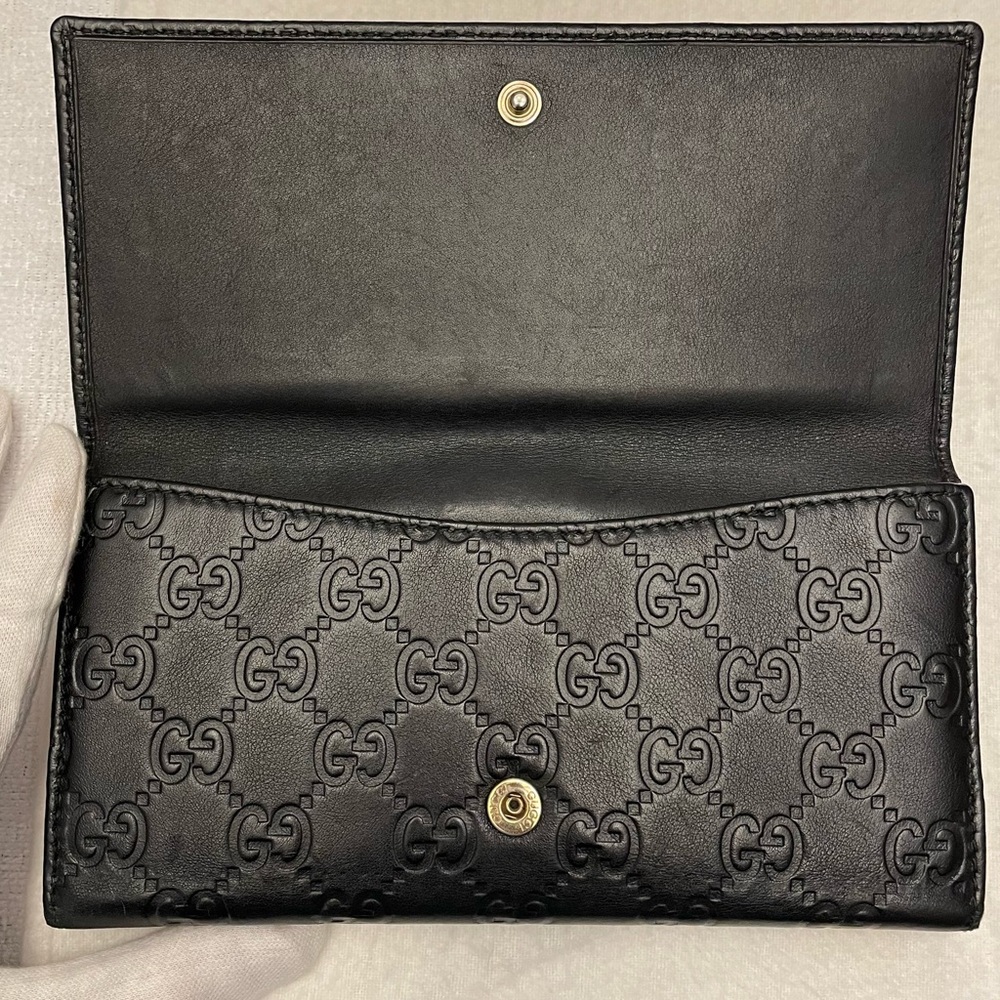 Gucci Authentic Vintage Black Mono Leather Long Wallet with Unbranded Gold Chain - Picture 6 of 17